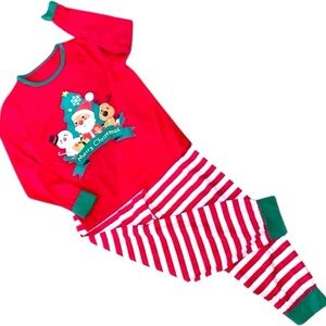Santa, Reindeer, and Snowman around the Christmas Tree Red white and green Set